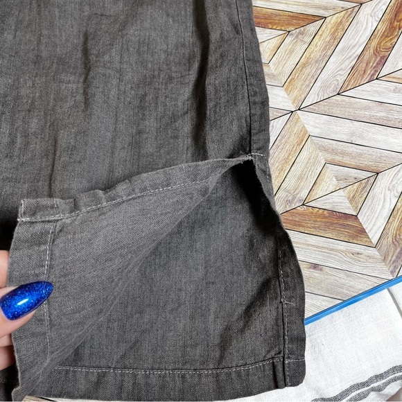 Vintage City Lights Short Sleeve Linen Button Up Oversized Dark Gray Blouse Top - Picture 8 of 12